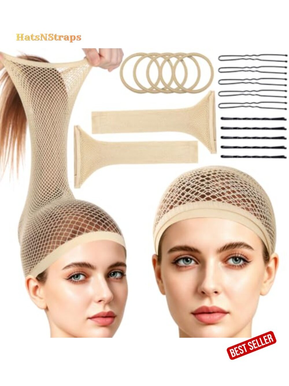 Wig Cap Set with Pins and Hair Ties for Long Hair, Nylon Mesh Wig Caps for